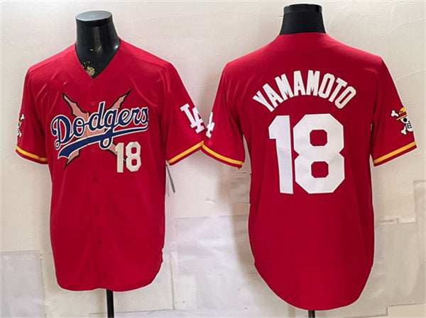Los Angeles Dodgers x One Piece #18 Yoshinobu Yamamoto Red JEROMEN Vapor Premier Limited Stitched Jersey