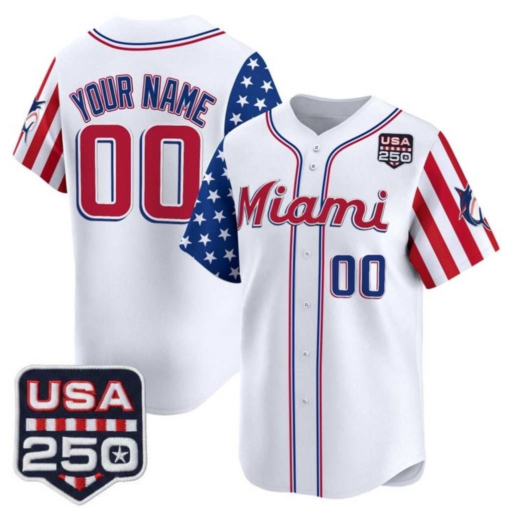 Custom Miami Marlins White JEROMEN America 250 Edition Vapor Premier Limited Stitched Jerseys