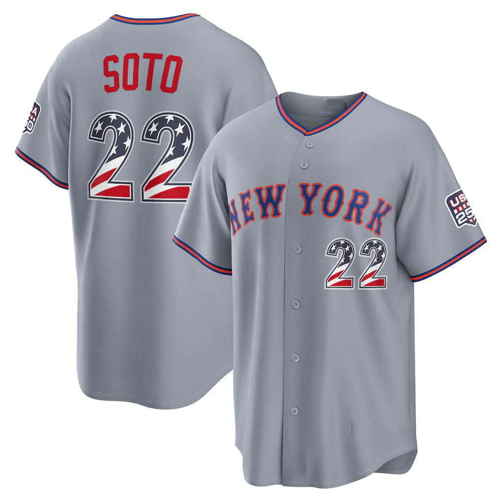 New York Mets #22 Juan Soto USA 250 Fourth of July Road Stadium Jersey - Gray JEROMEN