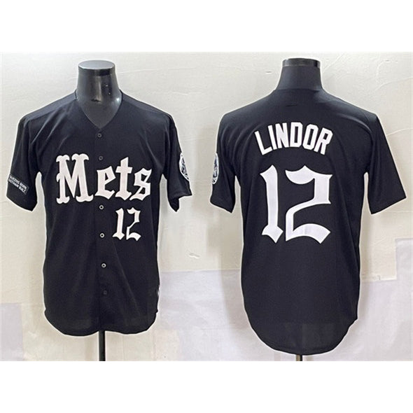 New York Mets #12 Francisco Lindor Black JEROMEN 'Gotham Gothic Edition' Vapor Premier Limited Stitched Jersey