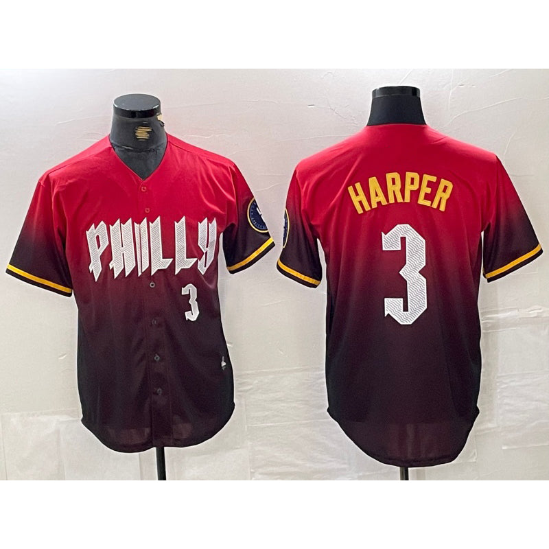 Philadelphia Phillies #3 Bryce Harper Red JEROMEN 2024 City Player Number Cool Base Jersey 2