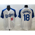 Los Angeles Dodgers #18 Yoshinobu Yamamoto Number White Blue JEROMEN Fashion Stitched Cool Base Limited Jersey