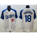 Los Angeles Dodgers #18 Yoshinobu Yamamoto Number White Blue JEROMEN Fashion Stitched Cool Base Limited Jersey