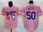 Los Angeles Dodgers #50 Mookie Betts Pink JEROMEN Hello Kitty Night 2025 World Series Champions Patch Stitched Jersey