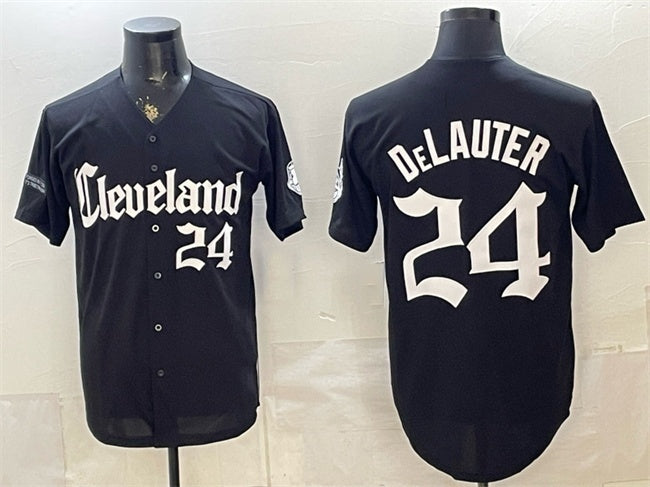 Cleveland Guardians #24 Chase DeLauter Black JEROMEN Gothic Vapor Premier Limited Stitched Jersey