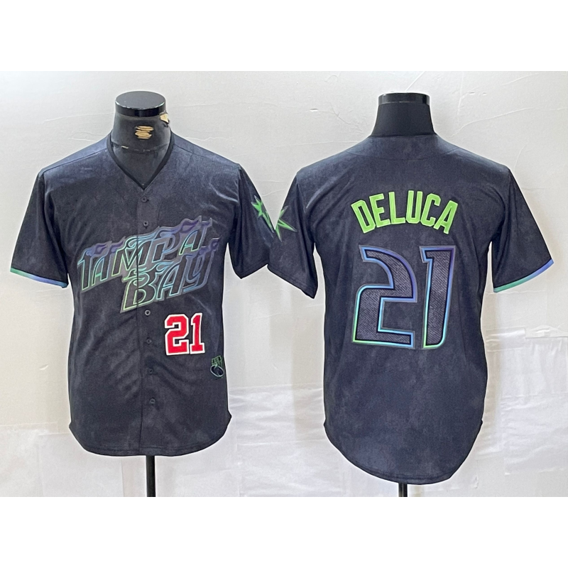 Tampa Bay Rays #21 Jonny DeLuca Number Charcoal JEROMEN 2024 City Connect Limited Stitched Jerseys 2