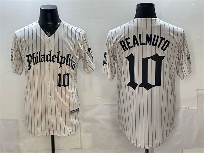 Philadelphia Phillies #10 J.T. Realmuto Cream JEROMEN Pinstripe Gothic Vapor Limited Stitched Jersey
