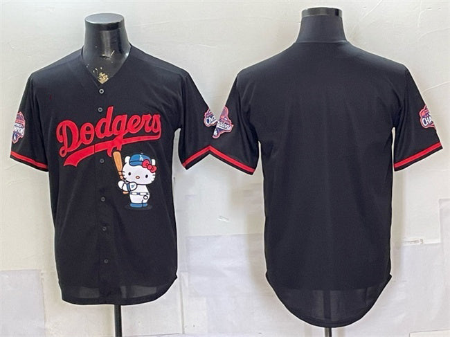 Los Angeles Dodgers Blank Black JEROMEN Hello Kitty Night 2025 World Series Champions Patch Stitched Jersey