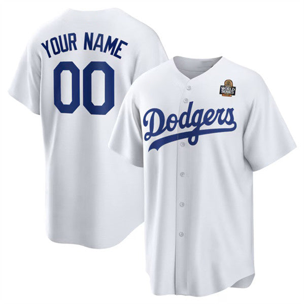 Custom Los Angeles Dodgers Active Player White JEROMEN 2024 World Series Cool Base Stitched Jersey