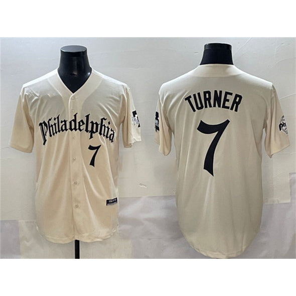 Philadelphia Phillies #7 Trea Turner Cream JEROMEN Gothic Vapor Limited Stitched Jersey