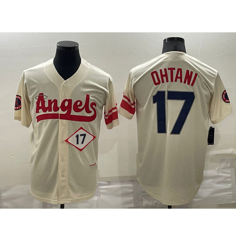 Los Angeles Angels #17 Shohei Ohtani Number Cream JEROMEN 2022 City Connect Cool Base Stitched Jersey