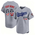 Custom Los Angeles Dodgers Gray JEROMEN USA 250 Fourth of July Limited Stitched Jersey