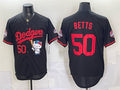 Los Angeles Dodgers #50 Mookie Betts Black JEROMEN Hello Kitty Night 2025 World Series Champions Patch Stitched Jersey