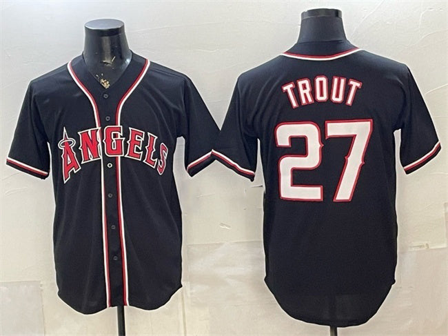 Los Angeles Angels #27 Mike Trout 2026 Fashion Replica Black JEROMEN Out Stitched Jersey