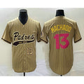 San Diego Padres #13 Manny Machado Number Tan JEROMEN Pinstripe 2023 City Connect Cool Base Stitched Jersey