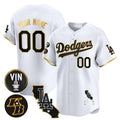 Custom Los Angeles Dodgers Vin Patch & Kobe Bryant Gold Trim Vapor Premier Limited Jersey V2 ¨C White Gold JEROMEN