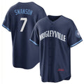 Chicago Cubs #7 Dansby Swanson Navy JEROMEN City Connect Cool Base Stitched Jersey