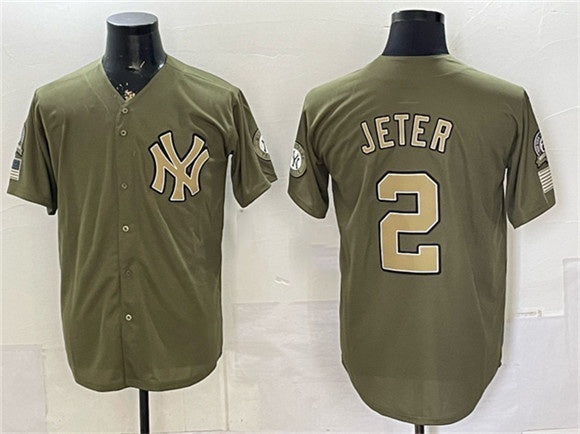 New York Yankees #2 Derek Jeter Olive JEROMEN 2026 Armed Forces Day Stitched Jersey