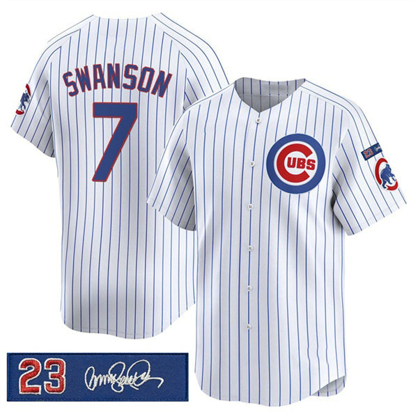 Chicago Cubs #7 Dansby Swanson White JEROMEN Pinstripe 'Ryne Sandberg Tribute' Vapor Limited V3 Stitched Jersey
