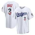 Los Angeles Dodgers #3 Edwin D¨ªaz USA 250 Fourth of July Home Stadium Jersey - White JEROMEN