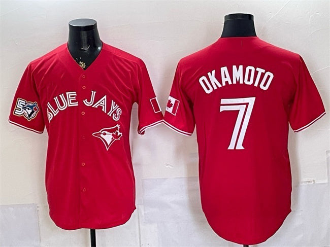 Toronto Blue Jays #7 Kazuma Okamoto Red JEROMEN 50 Seasons Patch Stitched Jersey