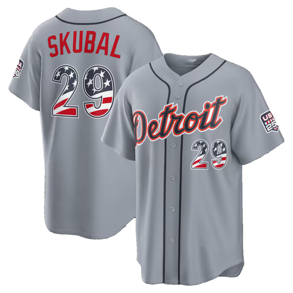 Detroit Tigers #29 Tarik Skubal USA 250 Fourth of July Road Stadium Jersey - Gray JEROMEN