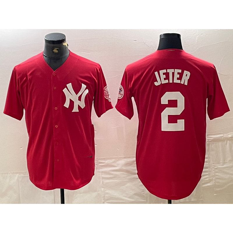 New York Yankees #2 Derek Jeter Red JEROMEN Fashion Cool Base Jersey