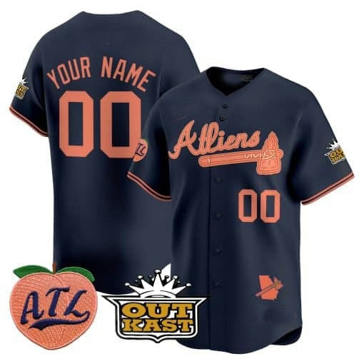 Custom Atlanta Braves Atliens & Peach Vapor Premier Limited Jersey ¨CNavy JEROMEN
