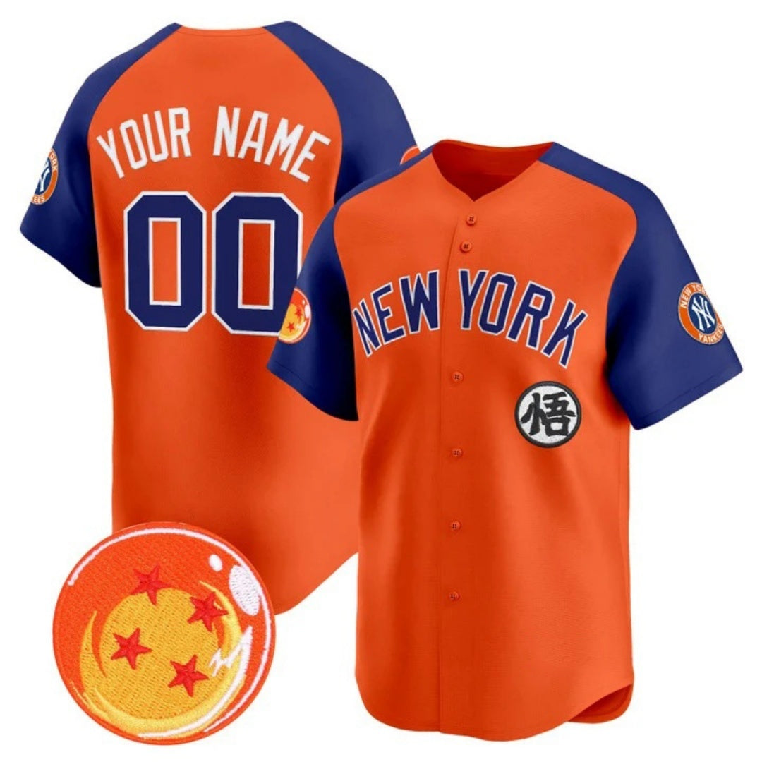 Custom New York Yankees x Dragon Ball Royal Orange JEROMEN Vapor Premier Limited Jersey - All Stitched