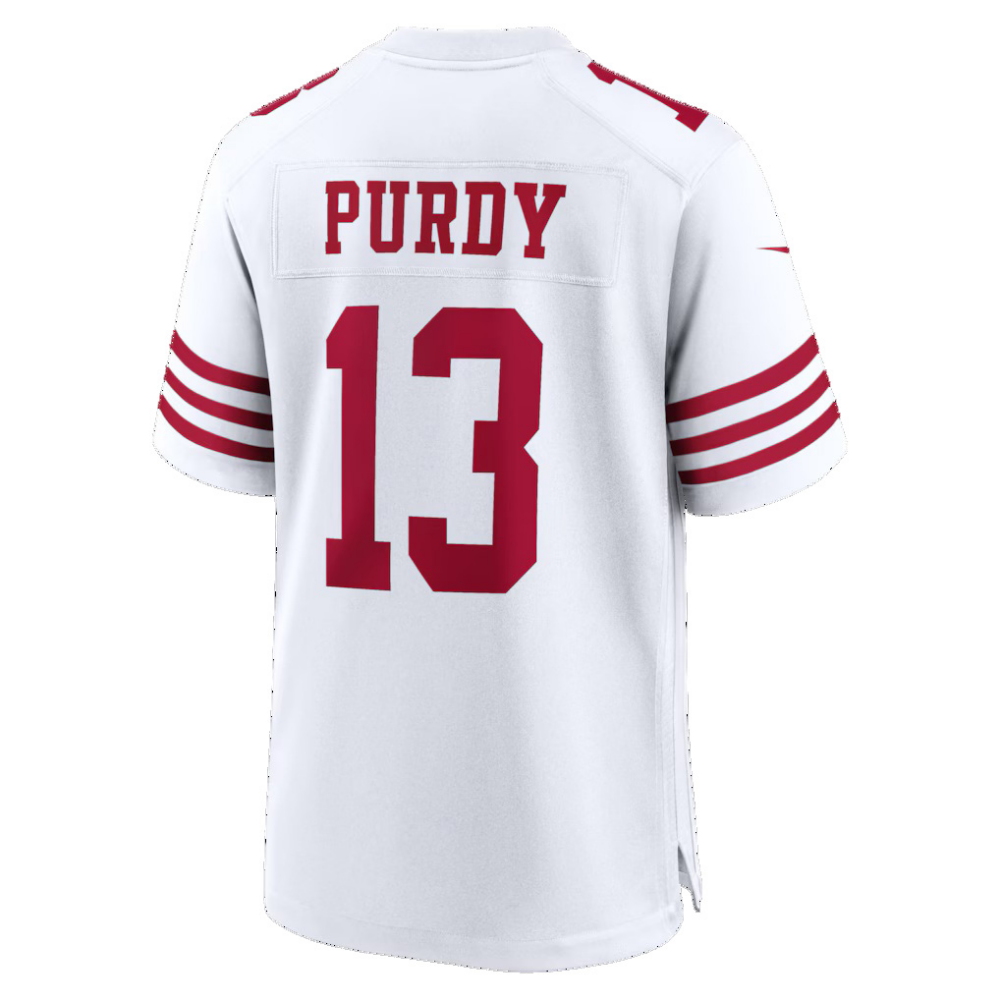 SF.49ers #13 Brock Purdy White 80th Anniversary Game Football Jersey