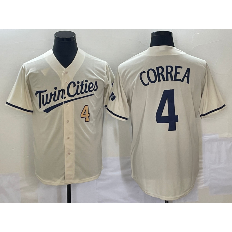 Minnesota Twins #4 Carlos Correa Number Cream JEROMEN 2022 City Connect Cool Base Stitched Jersey