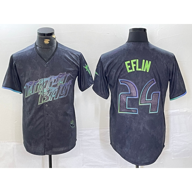 Tampa Bay Rays #24 Zach Eflin Charcoal JEROMEN 2024 City Connect Limited Cool Base Jersey