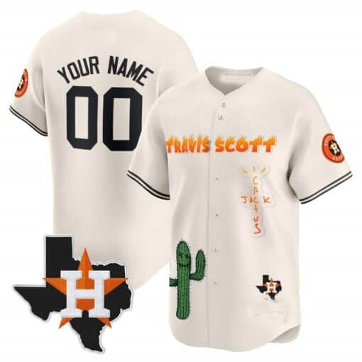 Custom Houston Astros Cactus Jack Patch Vapor Premier Limited Jersey V9 ¨C Stitched-Cream JEROMEN