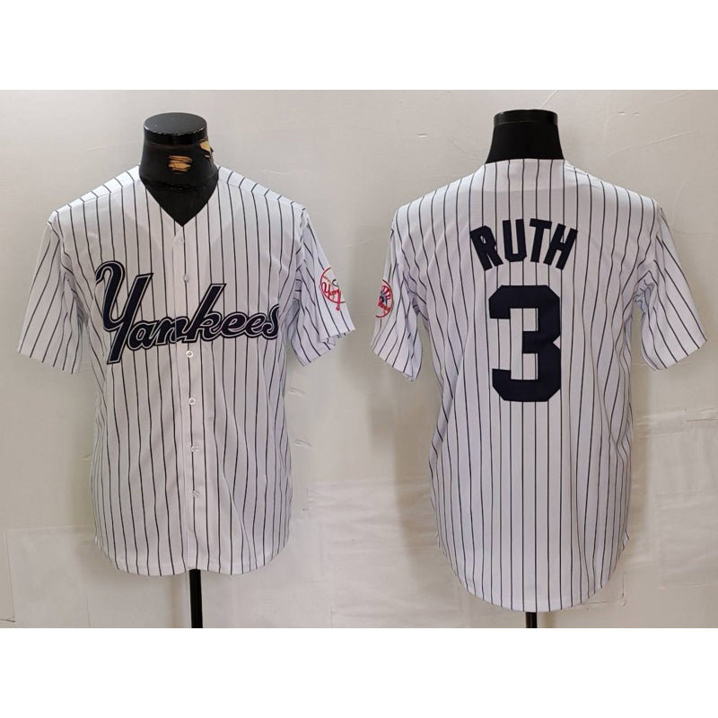 New York Yankees #3 Babe Ruth White JEROMEN Pinstripe Fashion Cool Base Jersey 3