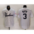 New York Yankees #3 Babe Ruth White JEROMEN Pinstripe Fashion Cool Base Jersey 3