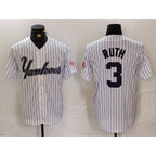 New York Yankees #3 Babe Ruth White JEROMEN Pinstripe Fashion Cool Base Jersey 3
