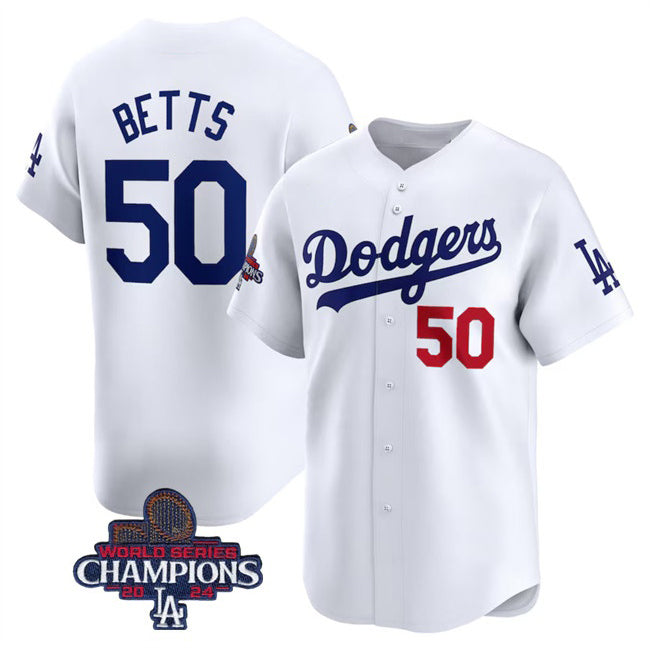 Los Angeles Dodgers #50 Mookie Betts White JEROMEN 2024 World Series Champions Home Limited Stitched Jersey