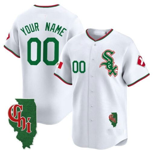 Custom Chicago White Sox Mexico Vapor Premier Limited Jersey ¨C Illinois Patch ¨C White JEROMEN
