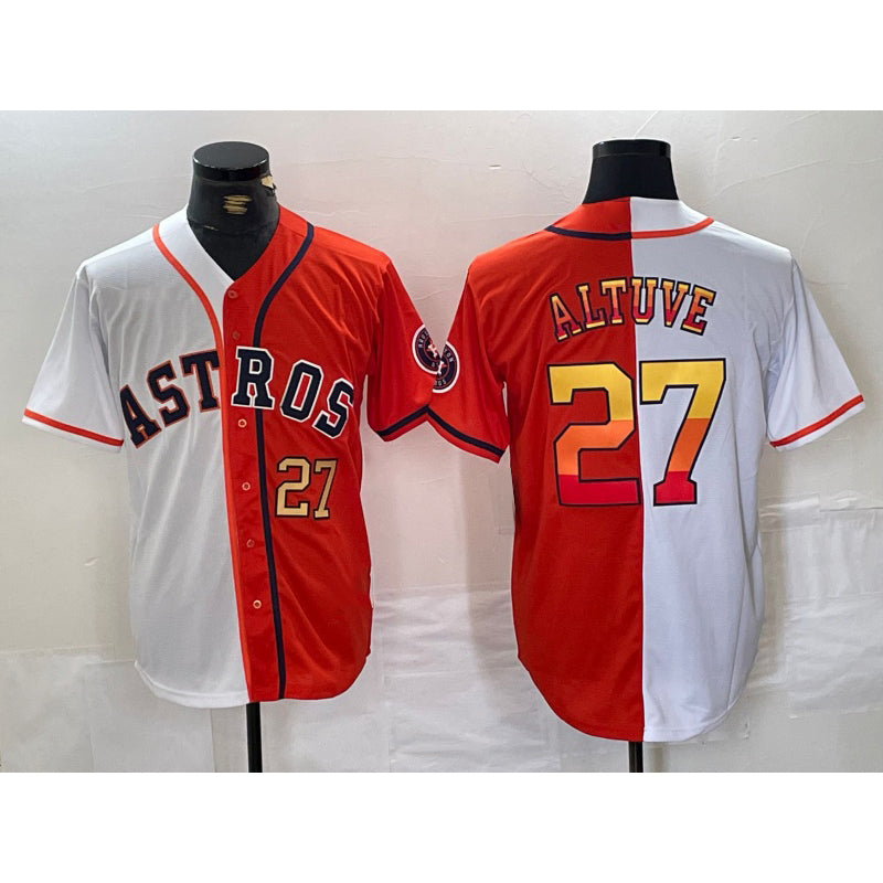 Houston Astros #27 Jose Altuve Number White Orange JEROMEN Split Stitched Jersey