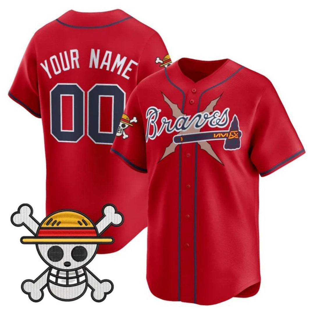 Custom Atlanta Braves x One Piece Red JEROMEN Vapor Premier Limited Jersey - Stitched
