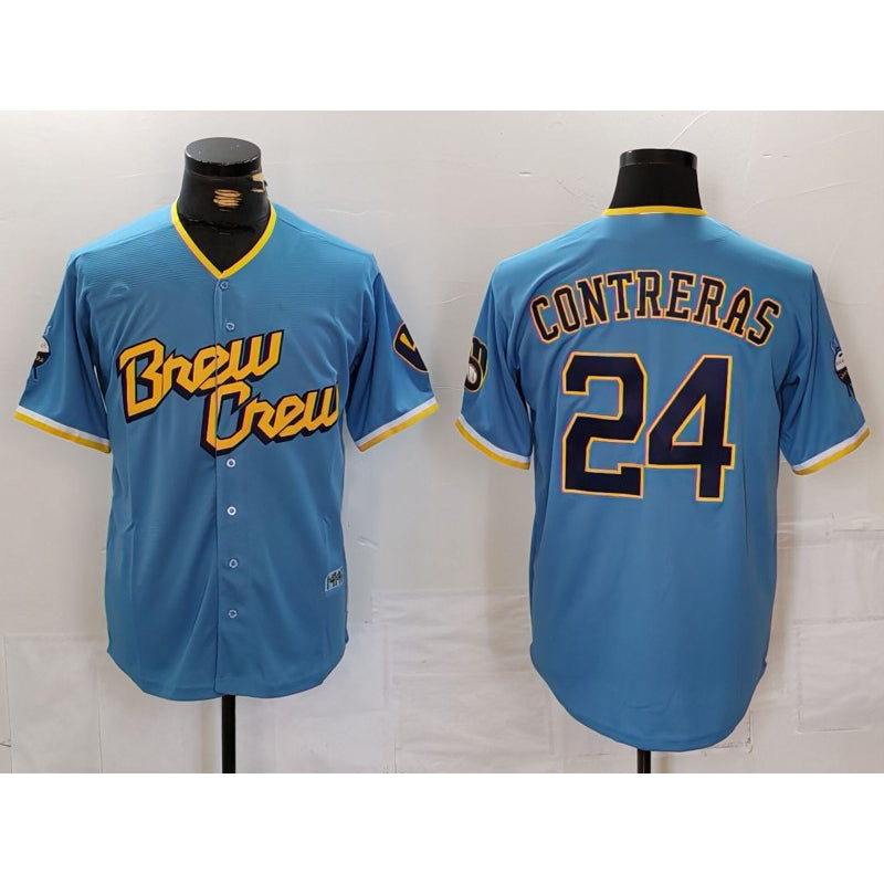 Milwaukee Brewers #24 William Contreras Blue JEROMEN 2022 City Connect Cool Base Stitched Jersey