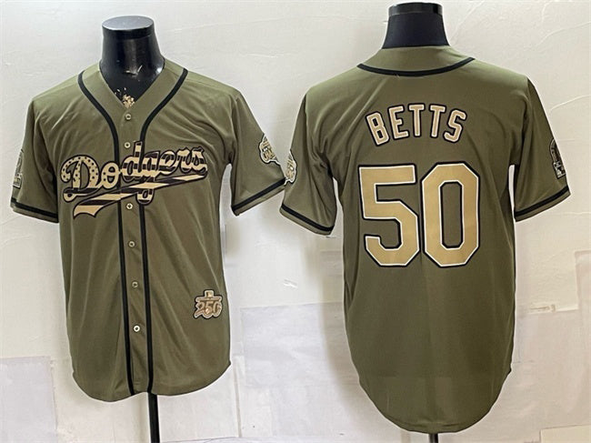 Los Angeles Dodgers #50 Mookie Betts Olive JEROMEN 2026 Armed Forces Day Stitched Jersey