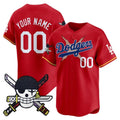 Custom Los Angeles Dodgers x One Piece Red JEROMEN Zoro Patch Vapor Premier Limited Jersey - Stitched