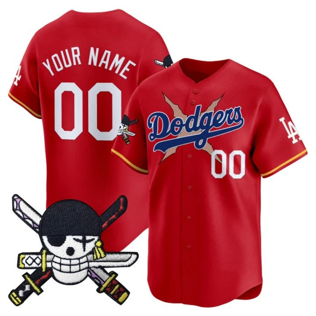 Custom Los Angeles Dodgers x One Piece Red JEROMEN Zoro Patch Vapor Premier Limited Jersey - Stitched