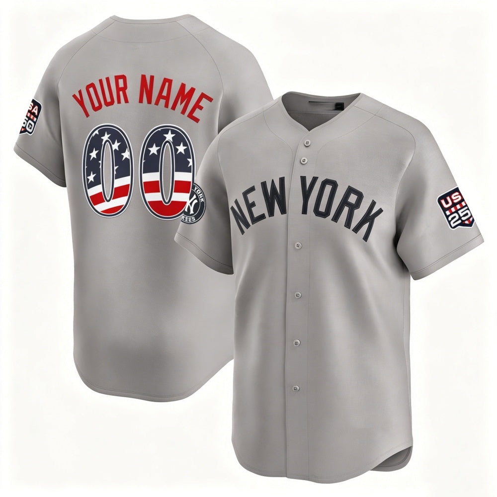 Custom New York Yankees Gray JEROMEN USA 250 Fourth of July Limited Stitched Jersey