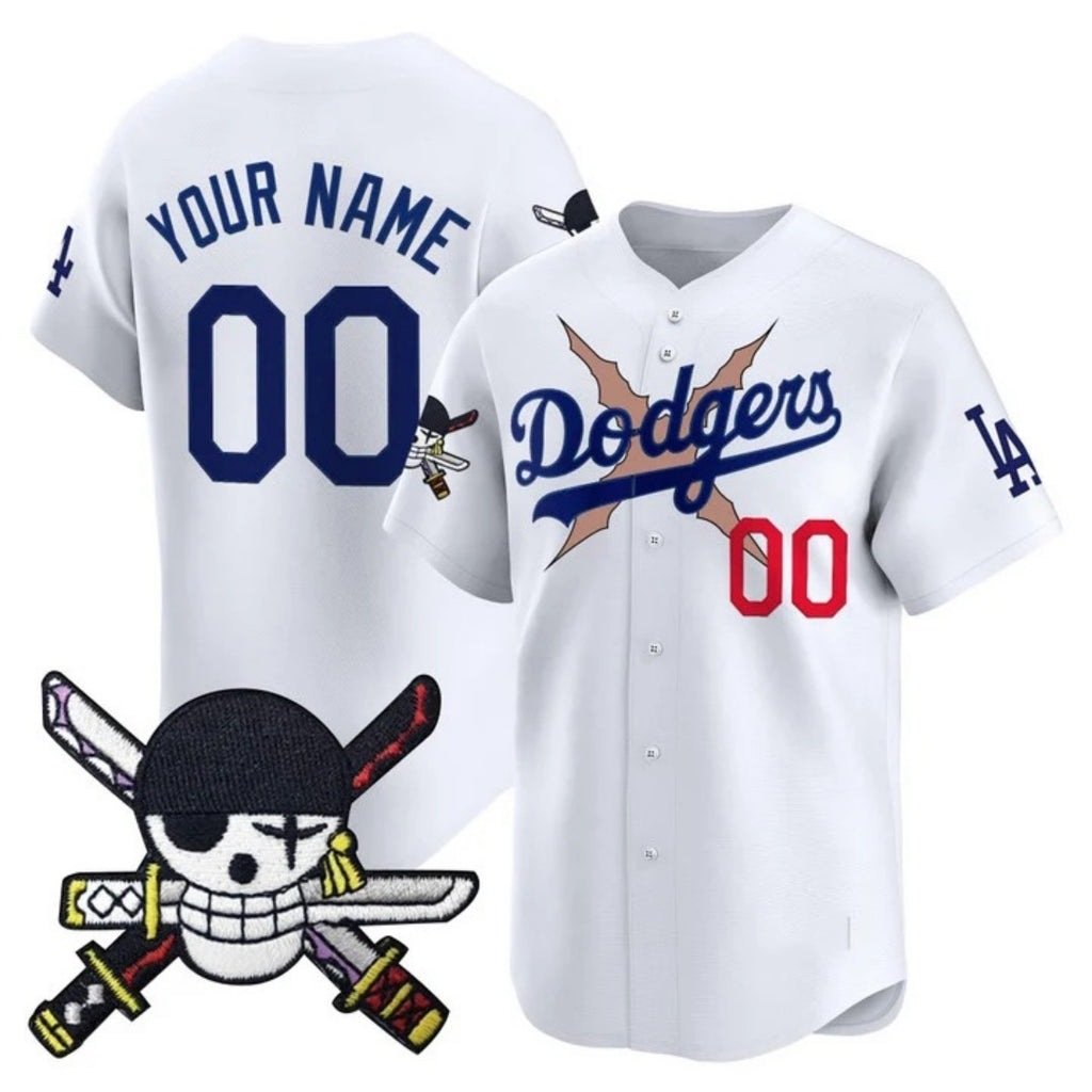 Custom Los Angeles Dodgers x One Piece White JEROMEN Zoro Patch Vapor Premier Limited Jersey - Stitched