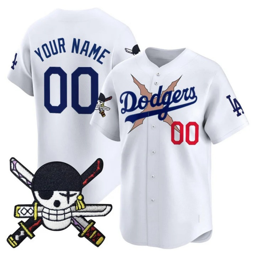 Custom Los Angeles Dodgers x One Piece White JEROMEN Zoro Patch Vapor Premier Limited Jersey - Stitched