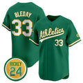 Oakland Athletics #33 JJ Bleday Green JEROMEN 2024 Limited With Rickey Henderson Patch Stitched Jersey