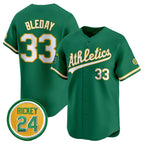 Oakland Athletics #33 JJ Bleday Green JEROMEN 2024 Limited With Rickey Henderson Patch Stitched Jersey