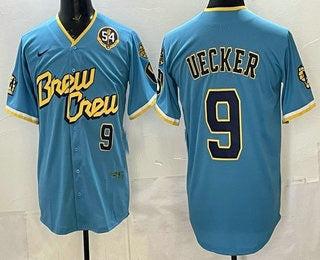 Milwaukee Brewers #9 Bob Uecker Blue JEROMEN City Connect Limited Jersey